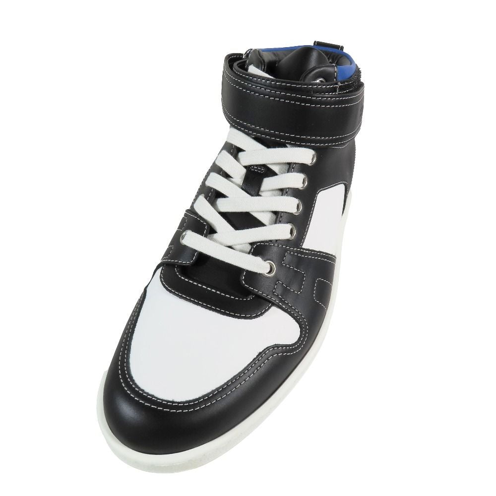 Hermes Logo Clou de Selle Style Leather High Cut Sneakers Shoes Black Blue — view 4