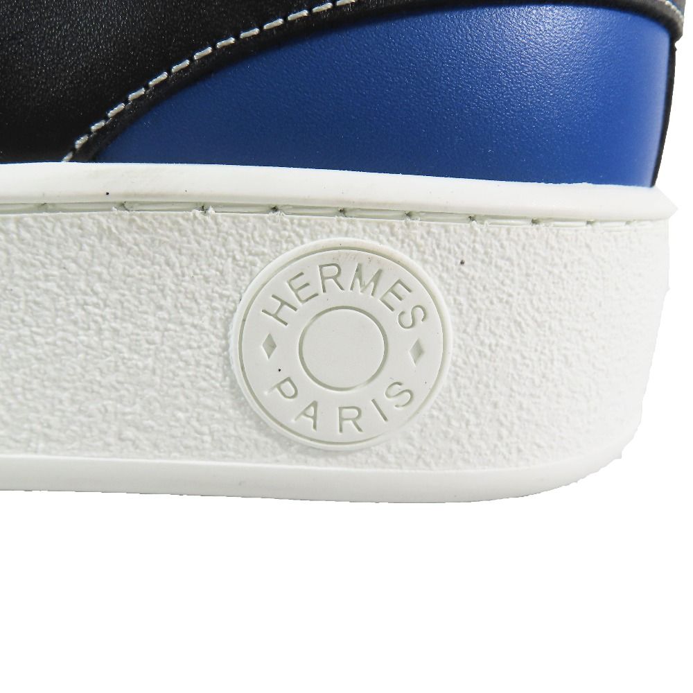 Hermes Logo Clou de Selle Style Leather High Cut Sneakers Shoes Black Blue — view 6