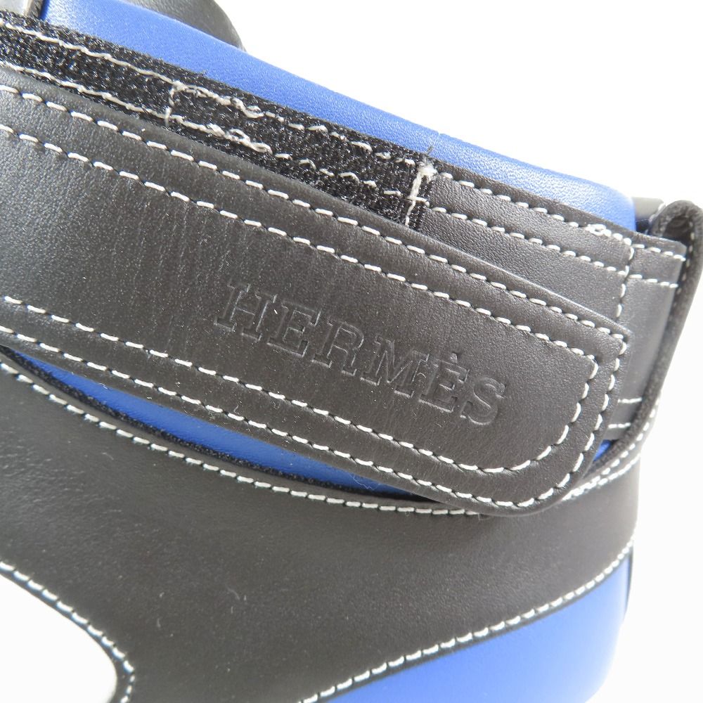 Hermes Logo Clou de Selle Style Leather High Cut Sneakers Shoes Black Blue — view 7