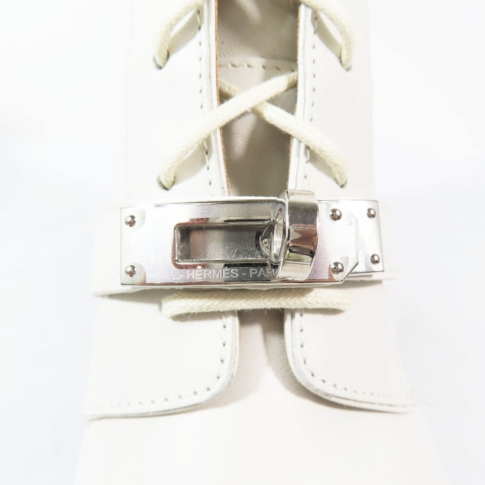 Hermes Funk Kelly Buckle Leather Short Boots Lace Up Shoes White — view 9