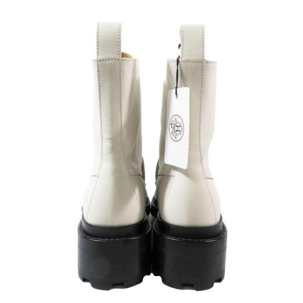 Hermes Funk Kelly Buckle Leather Short Boots Lace Up Shoes White — view 4