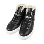 Hermes Day Kelly Buckle Silver Shearling Leather Short Boots Shoes Black — view 3