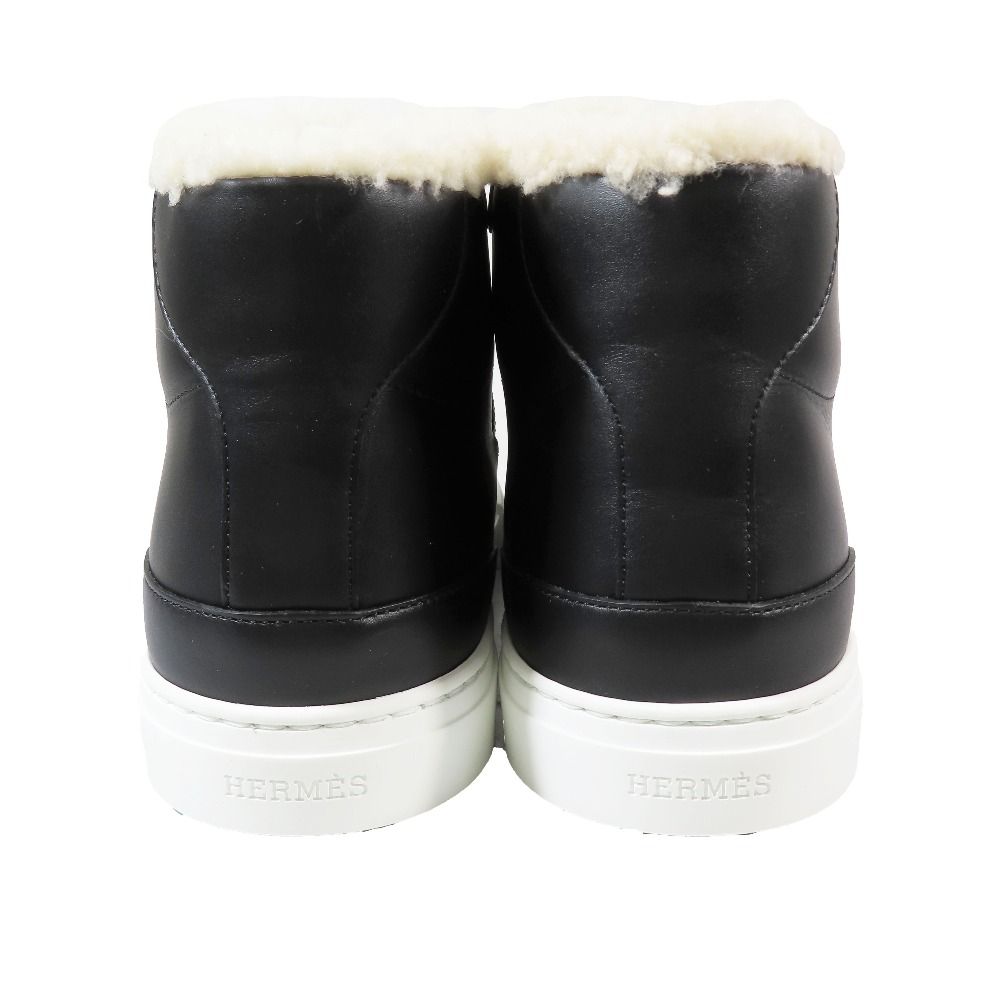 Hermes Day Kelly Buckle Silver Shearling Leather Short Boots Shoes Black — view 5
