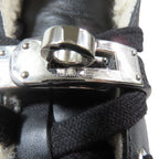 Hermes Day Kelly Buckle Silver Shearling Leather Short Boots Shoes Black — view 9