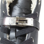 Hermes Day Kelly Buckle Silver Shearling Leather Short Boots Shoes Black — view 8