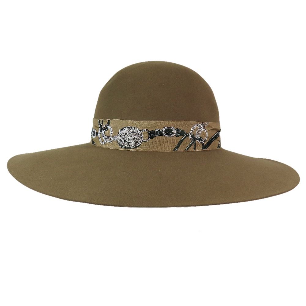 Hermes Francoise Brides de Gala Rabbit Wool Felt Long Brim Hat Wide 57 Brown — view 3
