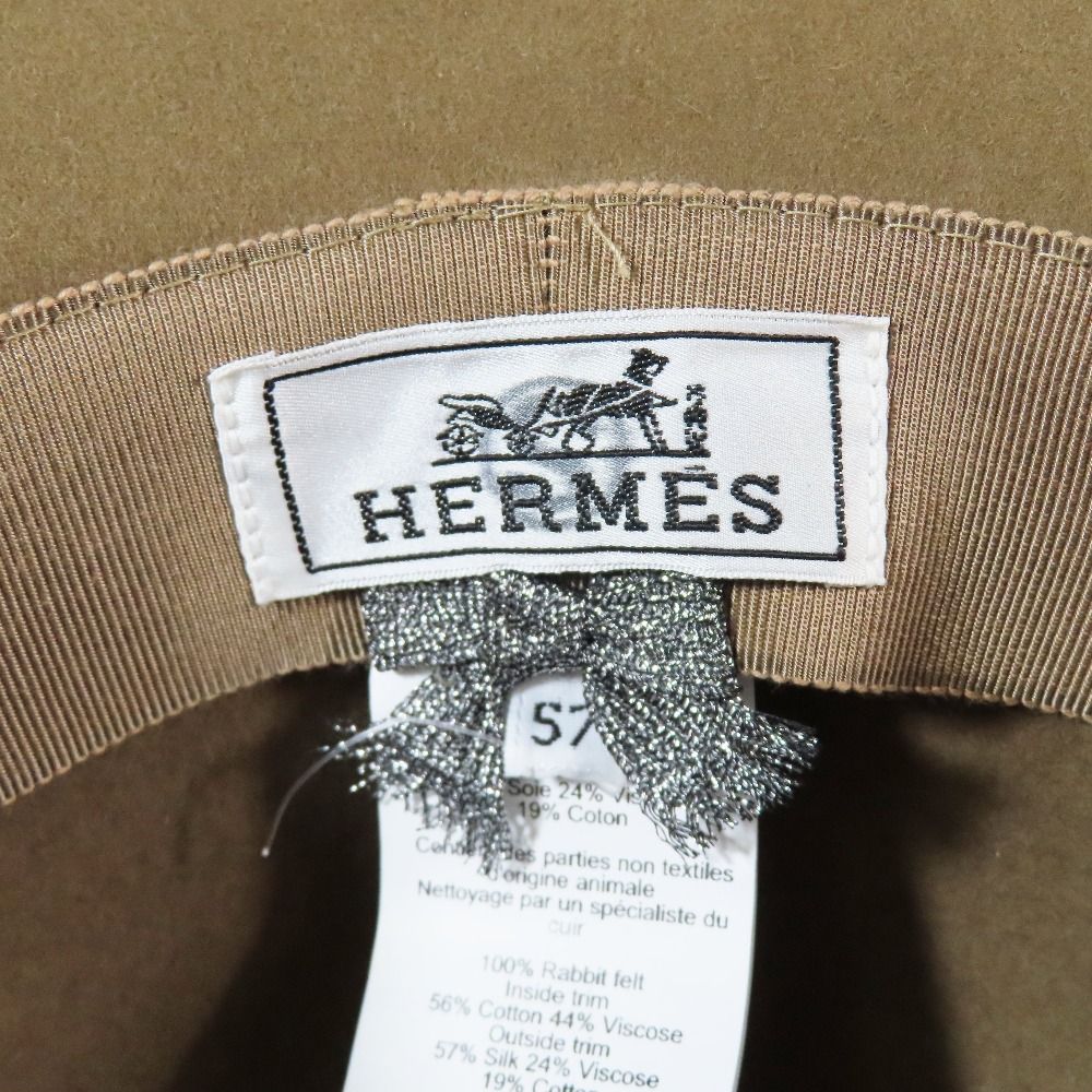 Hermes Francoise Brides de Gala Rabbit Wool Felt Long Brim Hat Wide 57 Brown — view 7
