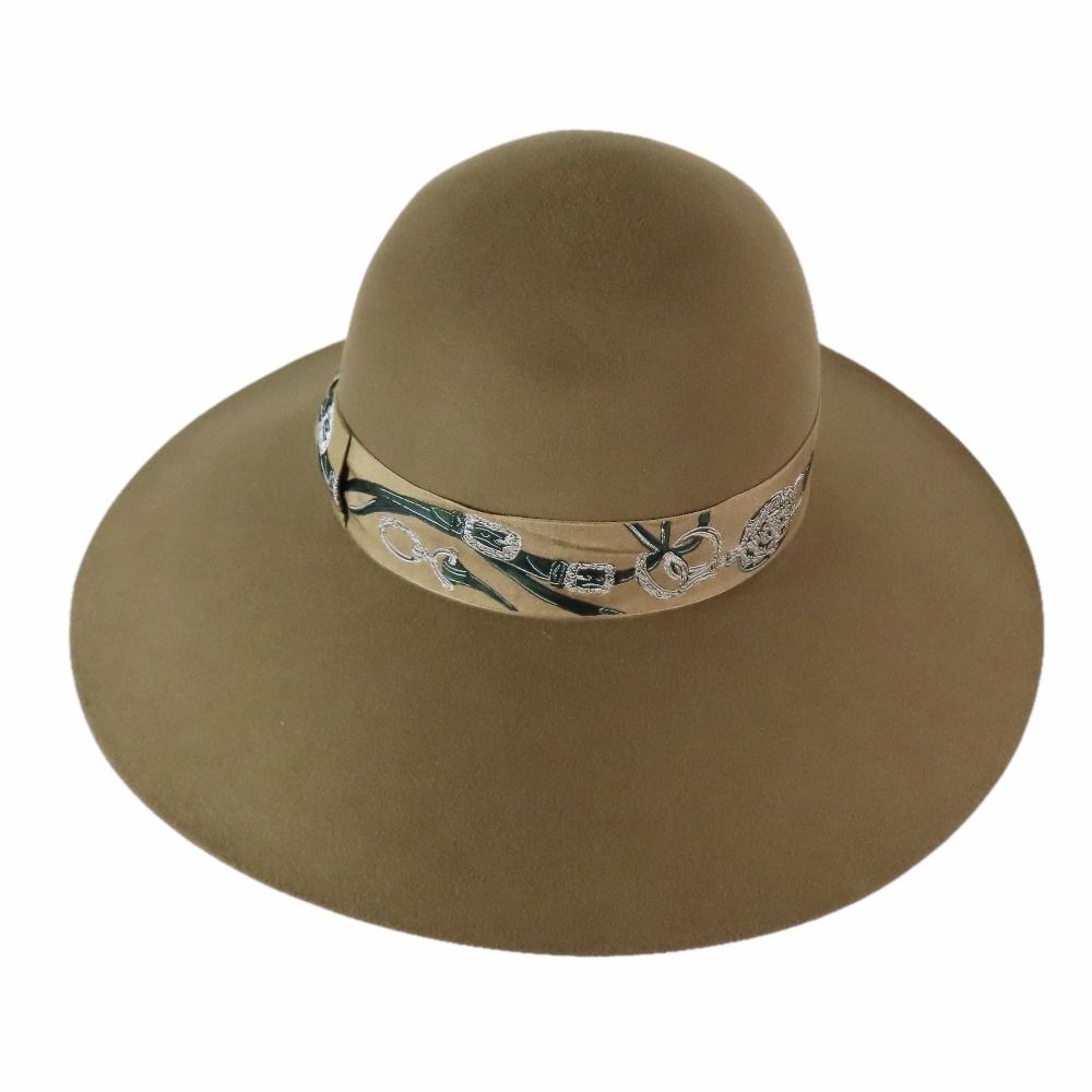 Hermes Francoise Brides de Gala Rabbit Wool Felt Long Brim Hat Wide 57 Brown — view 2