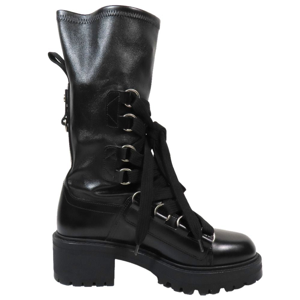 Dior Leather Boots Lace Up Logo Print Shoes 37 Black — view 4