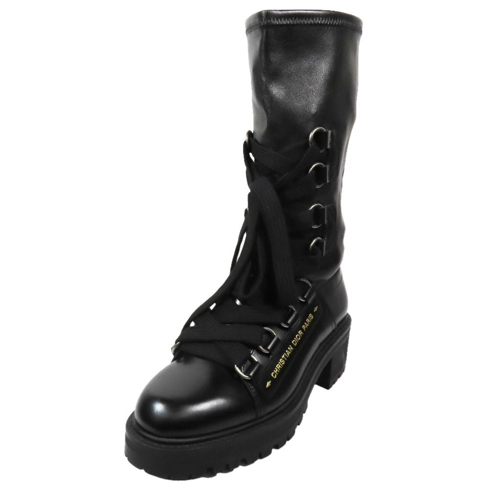 Dior Leather Boots Lace Up Logo Print Shoes 37 Black — view 2