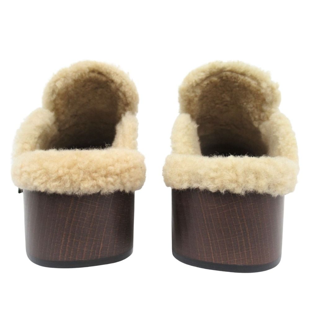 Hermes Carlotta Shearling Sandals Mules Shoes Kelly Silver Studs — view 4