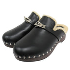 Hermes Carlotta Shearling Sandals Mules Shoes Kelly Silver Studs — view 3