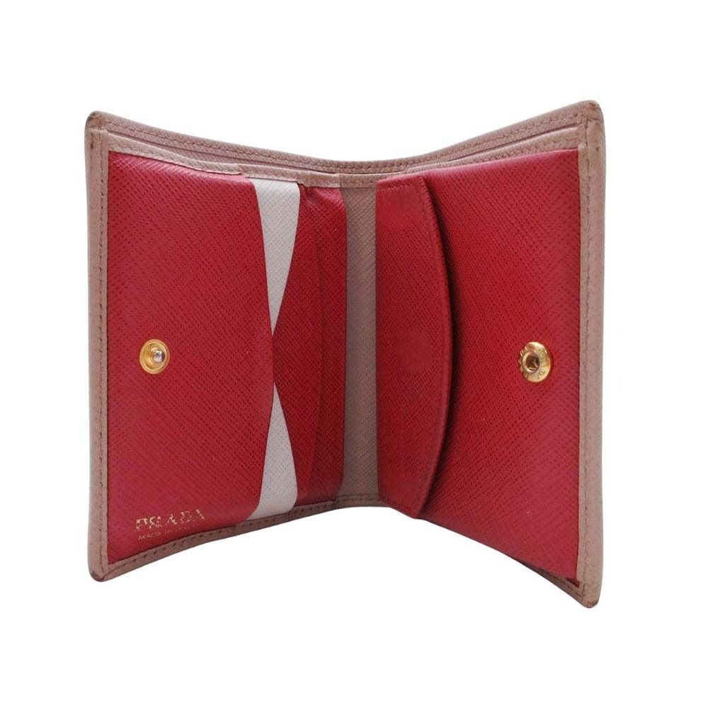 Prada Saffiano Leather Multicolor Bifold Wallet Compact with Coin Purse Beige — view 5