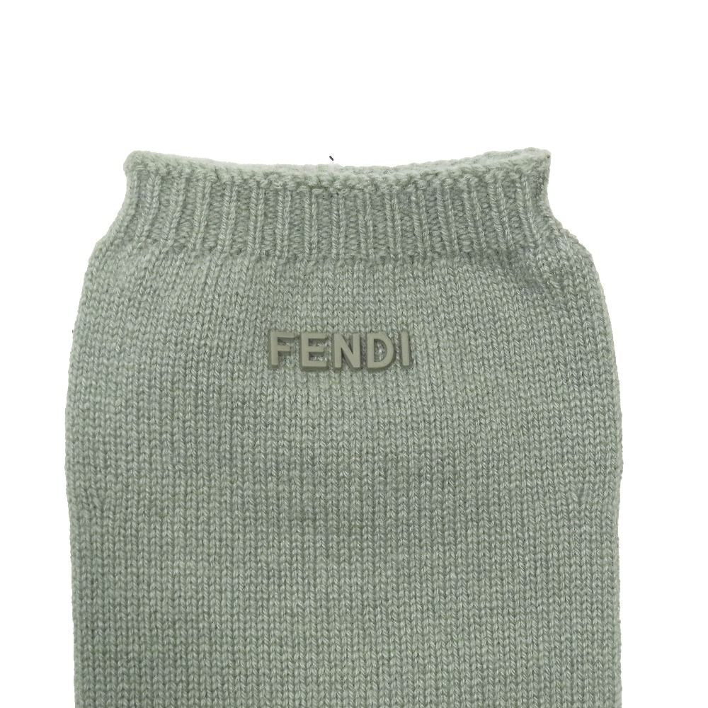 Fendi Cashmere Knit Long Gloves Arm Cover Logo Five Fingers Green — view 3