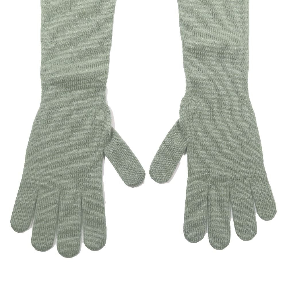 Fendi Cashmere Knit Long Gloves Arm Cover Logo Five Fingers Green — view 2