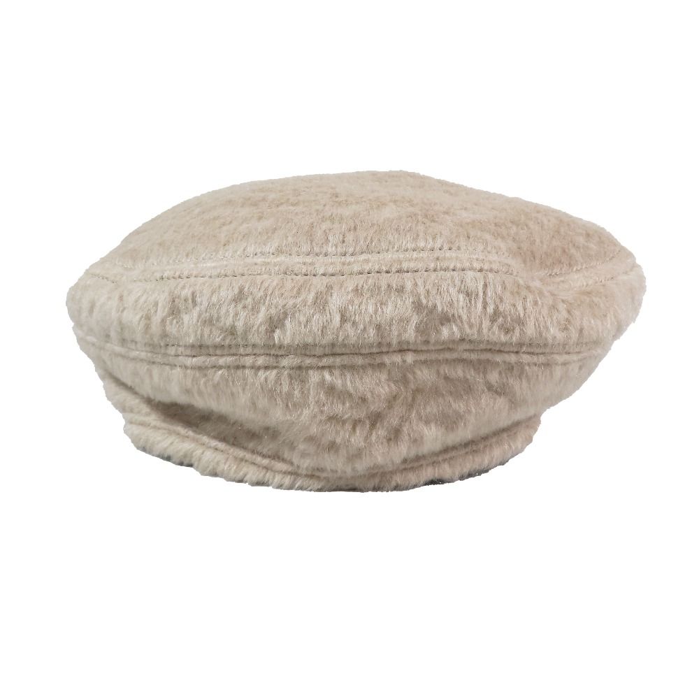 Hermes Alpaca Wool Brushed Beret Hat Saint Honore Series Button Logo Hat Beige — view 2