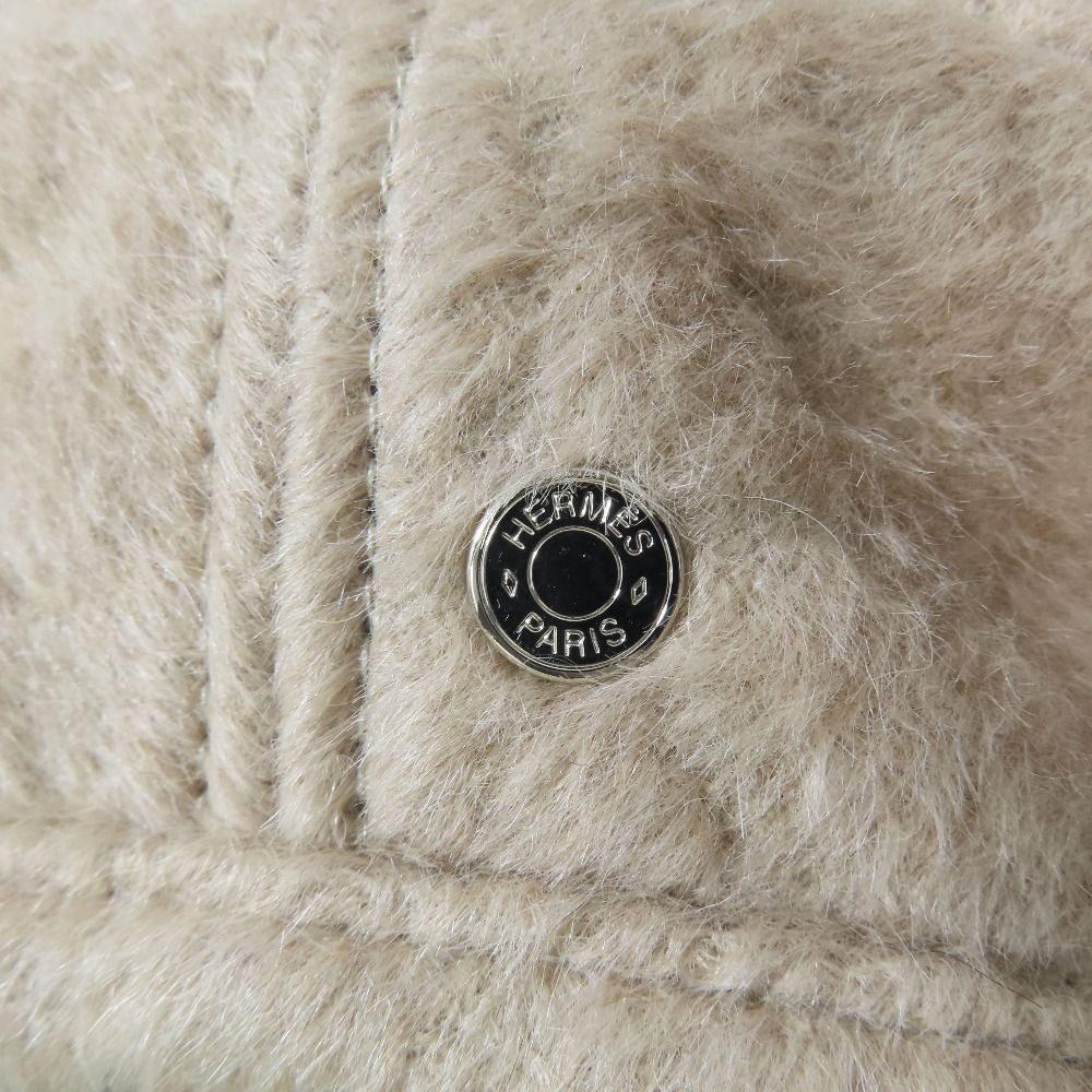 Hermes Alpaca Wool Brushed Beret Hat Saint Honore Series Button Logo Hat Beige — view 4