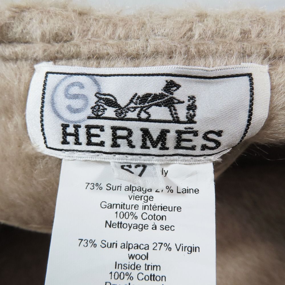 Hermes Alpaca Wool Brushed Beret Hat Saint Honore Series Button Logo Hat Beige — view 5