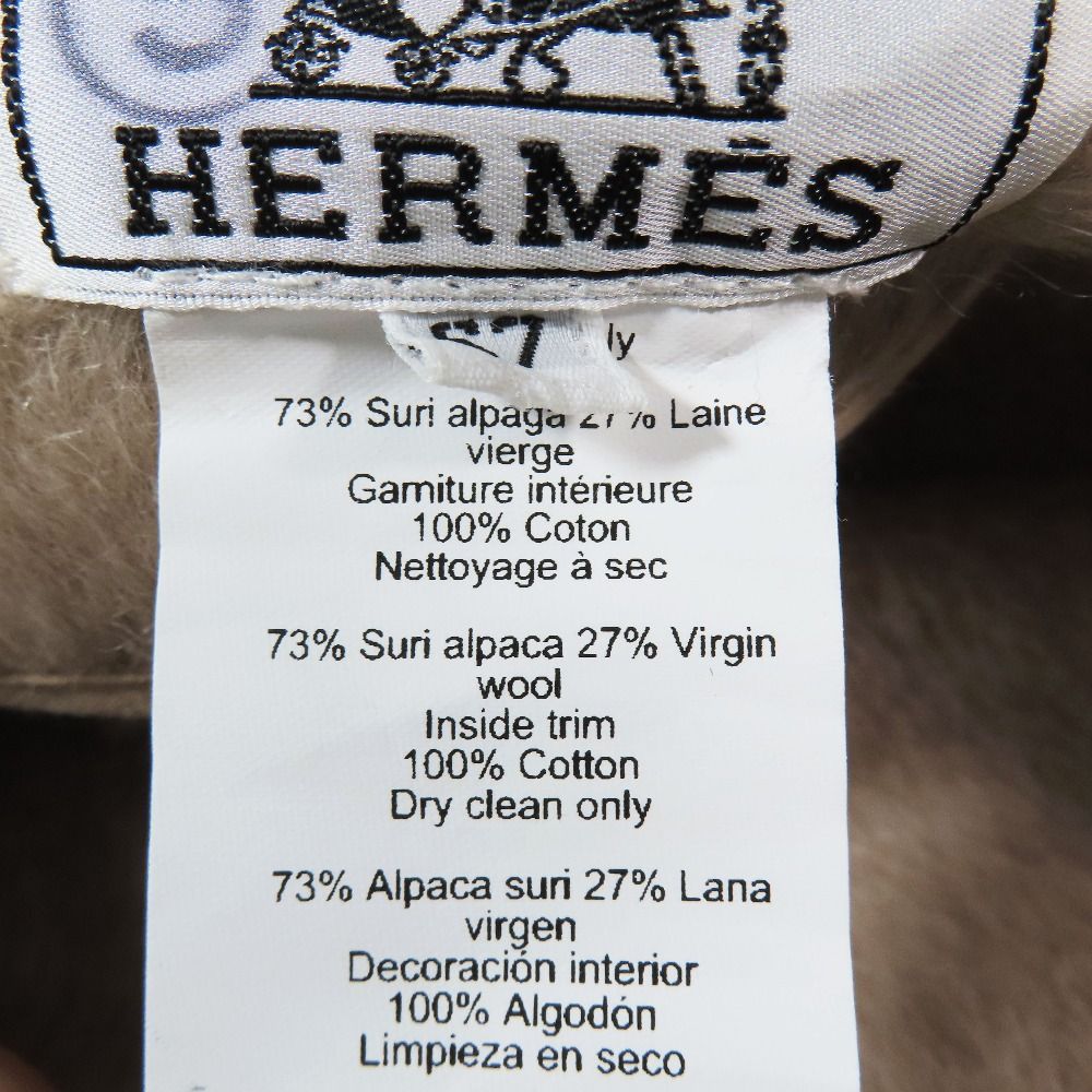 Hermes Alpaca Wool Brushed Beret Hat Saint Honore Series Button Logo Hat Beige — view 6