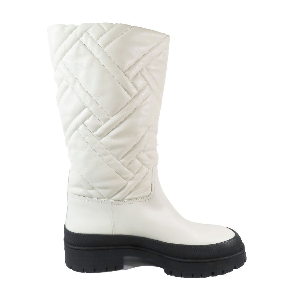 Hermes Leather Long Boots Exlibris Quilted Logo Shoes Ivory — view 2