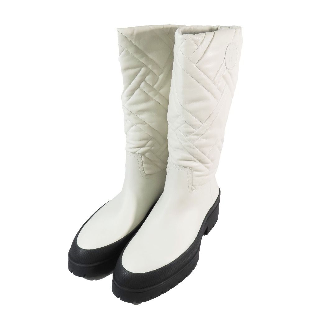Hermes Leather Long Boots Exlibris Quilted Logo Shoes Ivory — view 3
