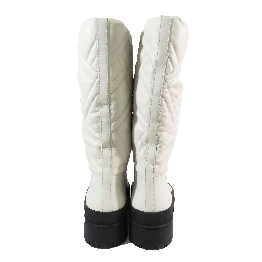 Hermes Leather Long Boots Exlibris Quilted Logo Shoes Ivory — view 4