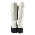 Hermes Leather Long Boots Exlibris Quilted Logo Shoes Ivory — view 4