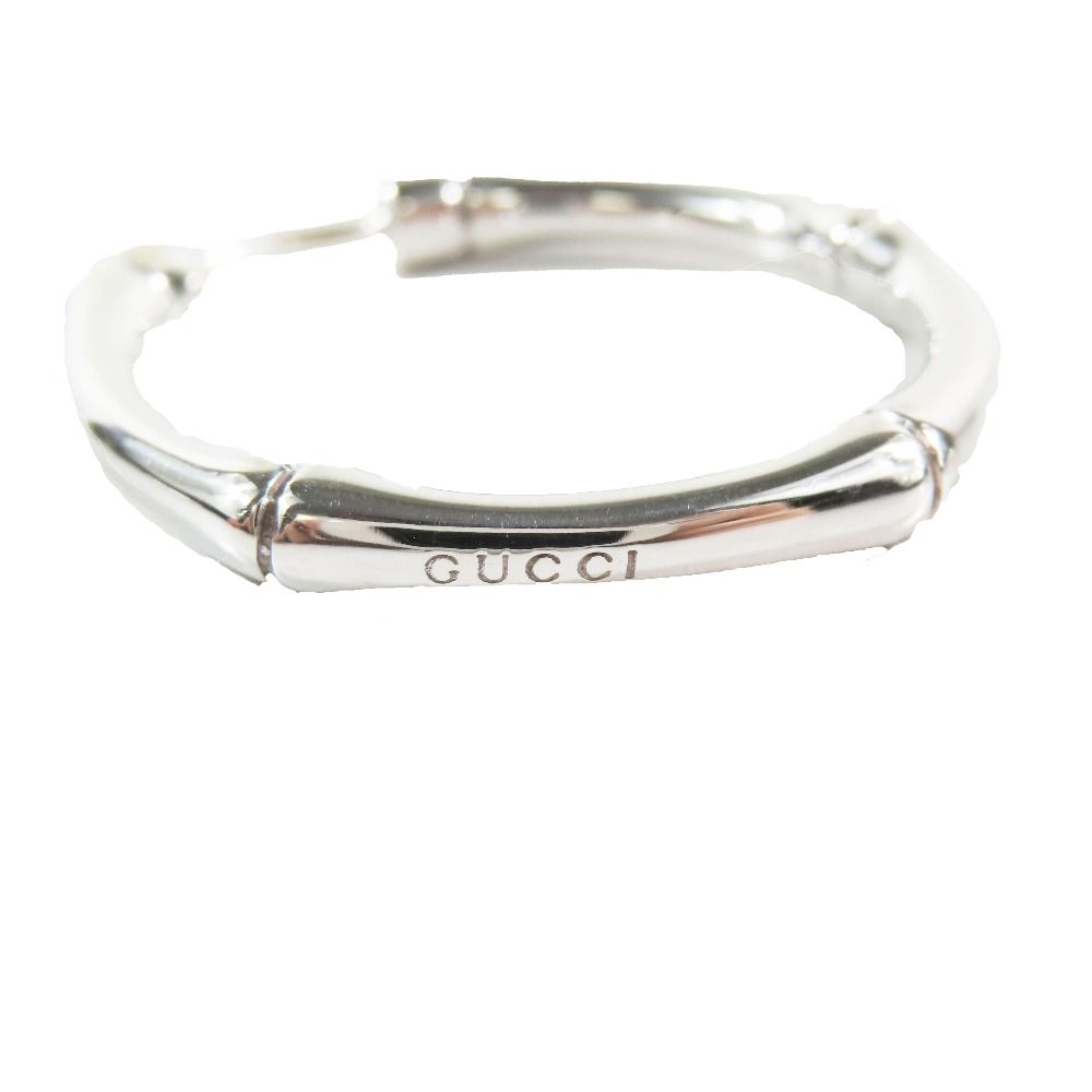 Gucci Polished Bamboo Hoop Earrings Silver Both — view 5