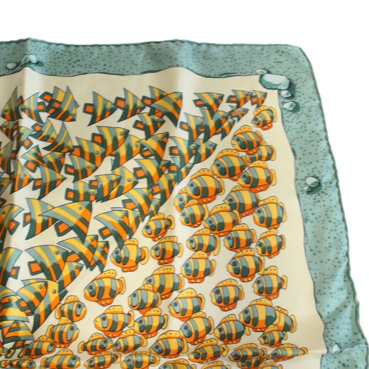Hermes Carre 45 Scarf Gavroche Tropical Fish Silk Green — view 3