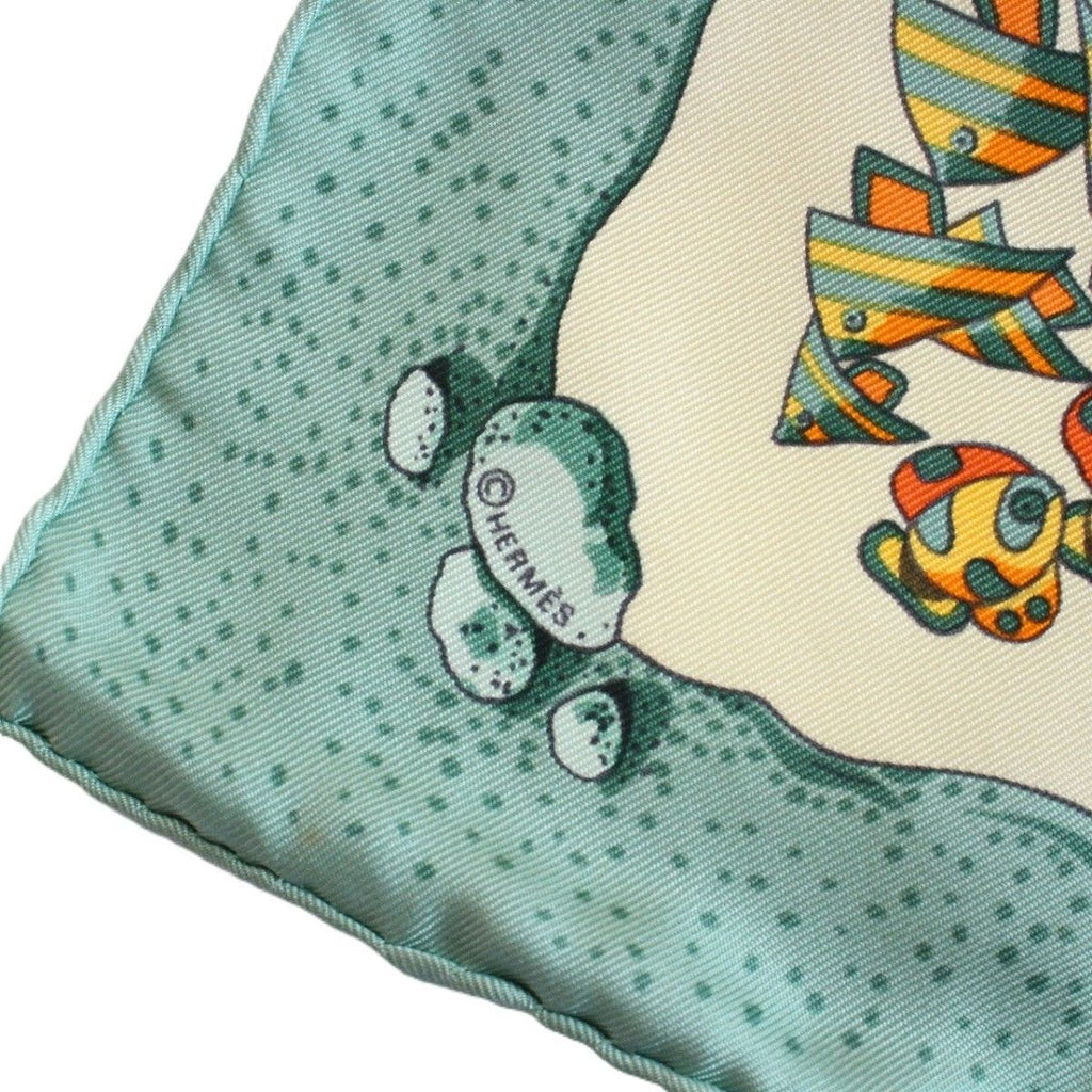 Hermes Carre 45 Scarf Gavroche Tropical Fish Silk Green — view 6
