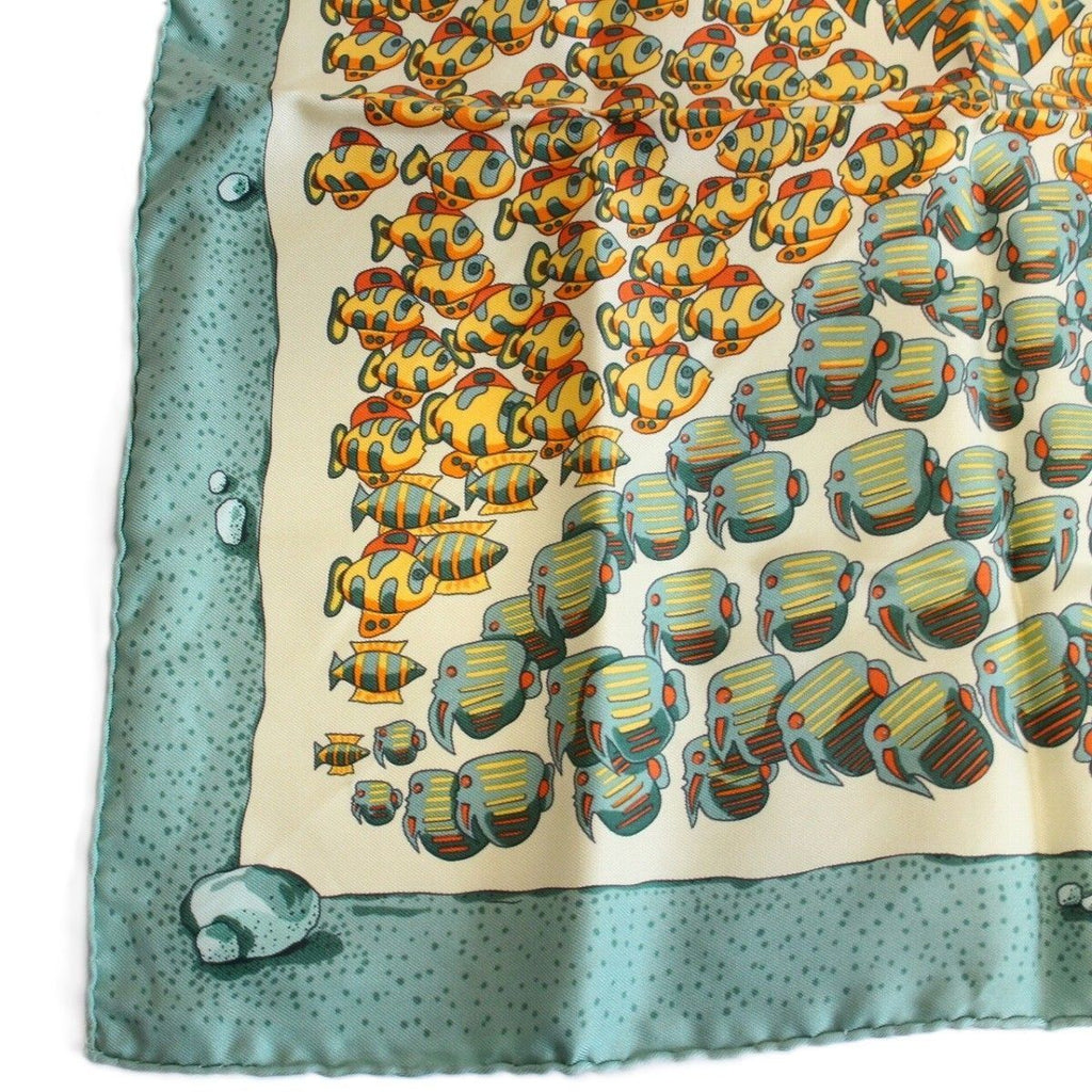 Hermes Carre 45 Scarf Gavroche Tropical Fish Silk Green — view 4