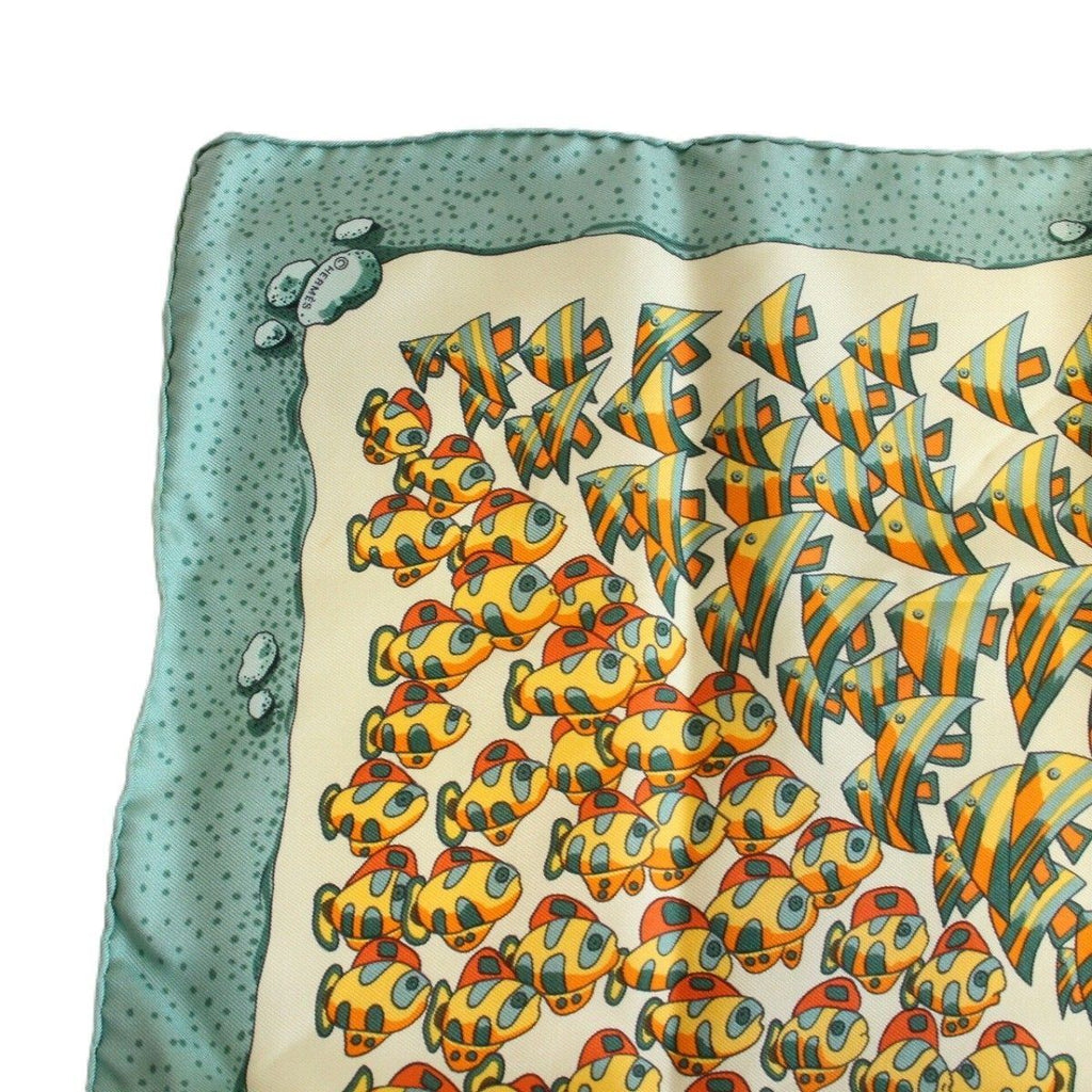 Hermes Carre 45 Scarf Gavroche Tropical Fish Silk Green — view 2