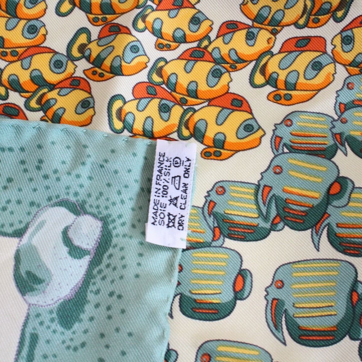 Hermes Carre 45 Scarf Gavroche Tropical Fish Silk Green — view 7