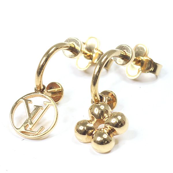 Louis Vuitton Earrings Blooming Gold Metal LV Circle Monogram Flower — view 5