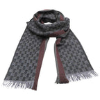 Gucci Scarf Shawl Web Line GG Pattern Fringe Gray Black — view 2