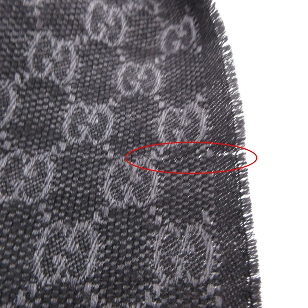 Gucci Scarf Shawl Web Line GG Pattern Fringe Gray Black — view 9