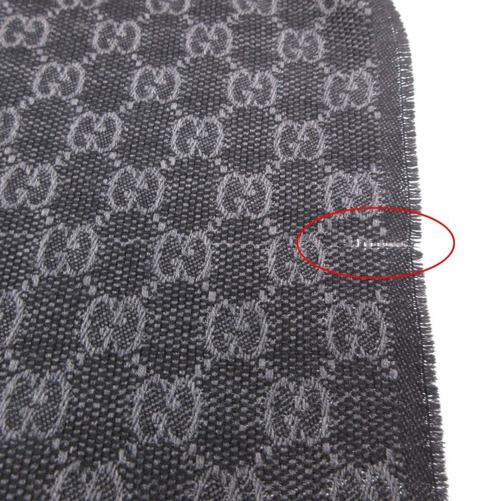 Gucci Scarf Shawl Web Line GG Pattern Fringe Gray Black — view 8