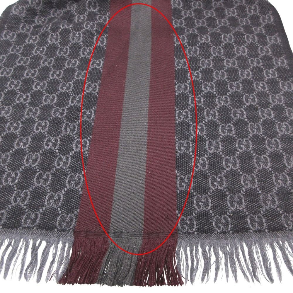 Gucci Scarf Shawl Web Line GG Pattern Fringe Gray Black — view 3