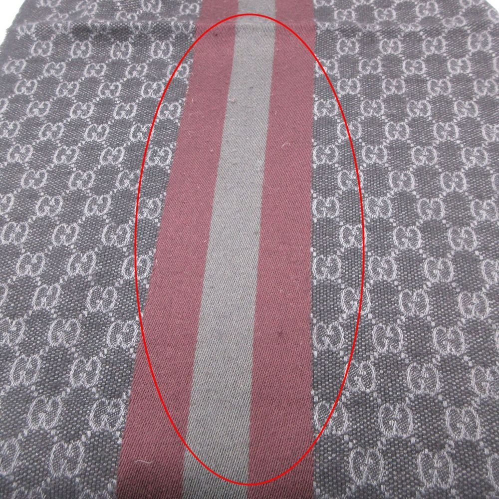 Gucci Scarf Shawl Web Line GG Pattern Fringe Gray Black — view 4