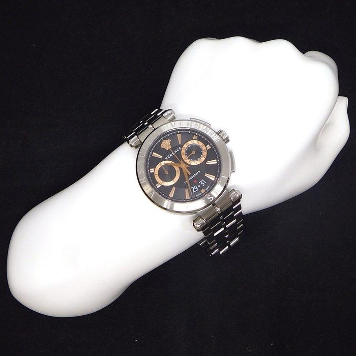 Versace Watch Aion Date Chronograph Small Seconds Black Dial SS Quartz Analog — view 8