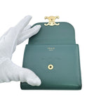 Celine Compact Wallet Small Flap Triomphe Leather Trifold Green — view 7