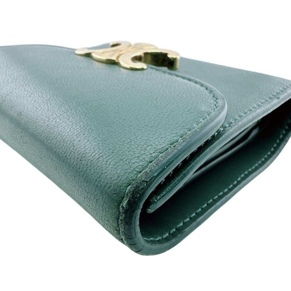 Celine Compact Wallet Small Flap Triomphe Leather Trifold Green — view 6