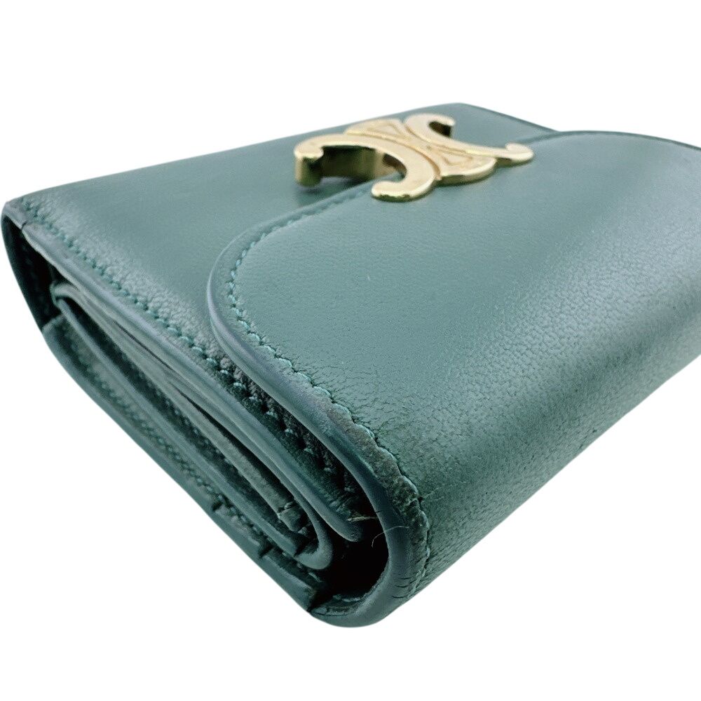 Celine Compact Wallet Small Flap Triomphe Leather Trifold Green — view 3