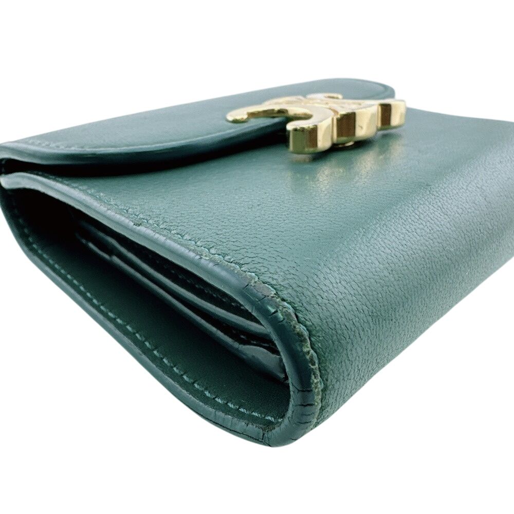Celine Compact Wallet Small Flap Triomphe Leather Trifold Green — view 5