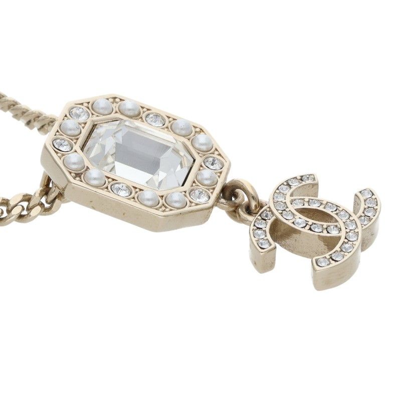 Chanel CC Logo Rhinestone Faux Pearl Necklace — view 4