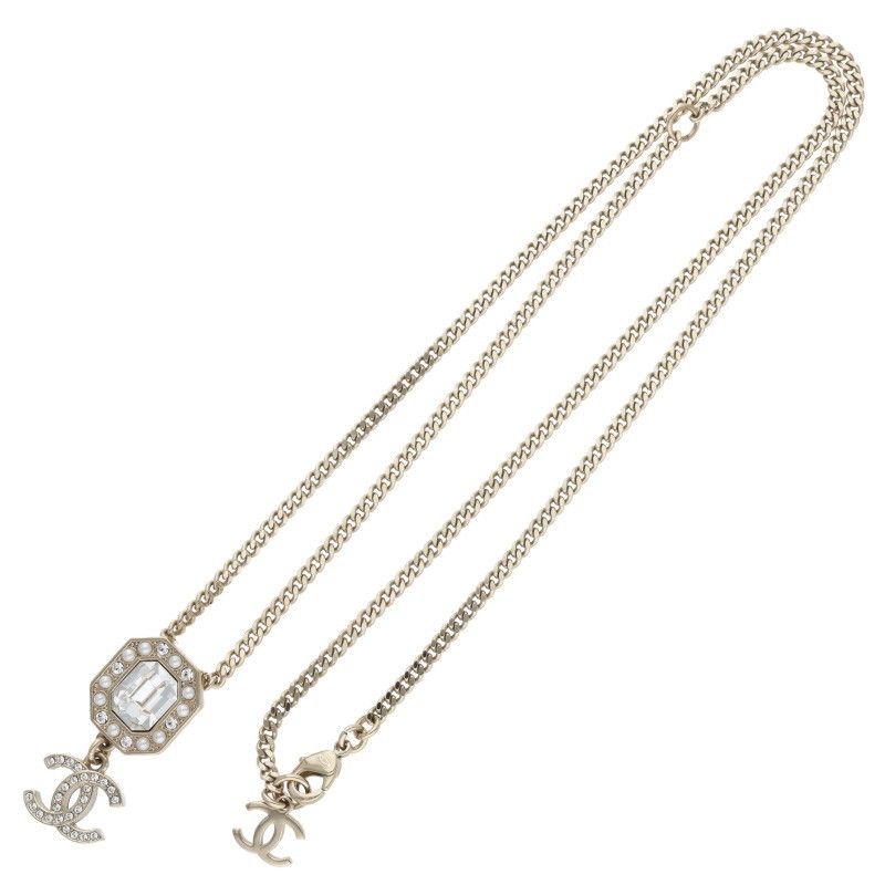 Chanel CC Logo Rhinestone Faux Pearl Necklace — view 2