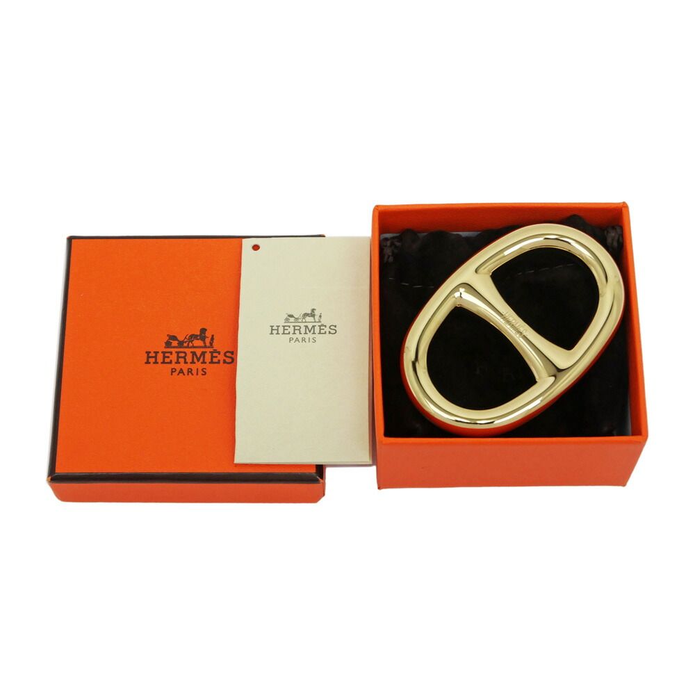 Hermes Scarf Ring Chaine D'ancre Permanent Brass Gold Color GD Necklace Style — view 9