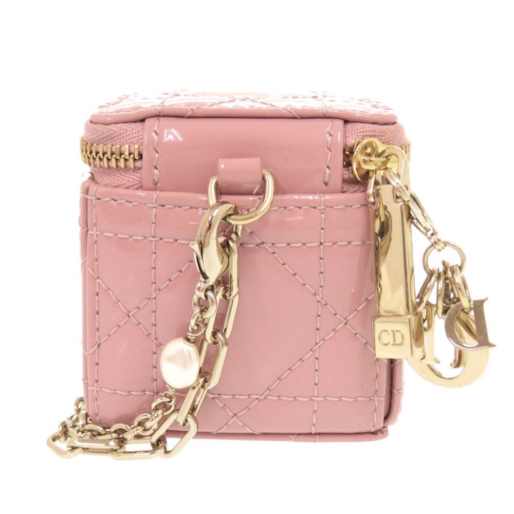 Dior Lady Chain Cube Micro Pouch Patent Leather Pink — view 3