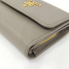 Prada Compact Wallet Trifold Leather Gray — view 4