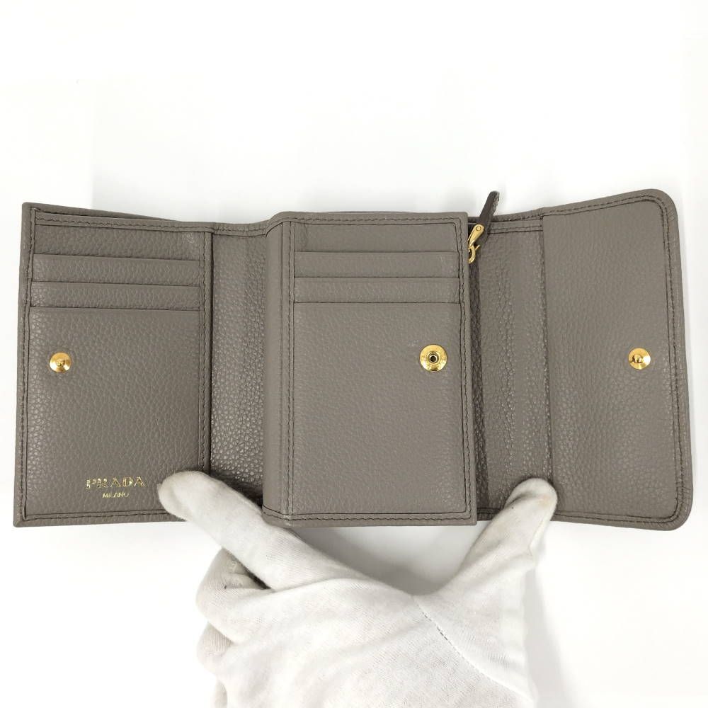 Prada Compact Wallet Trifold Leather Gray — view 2